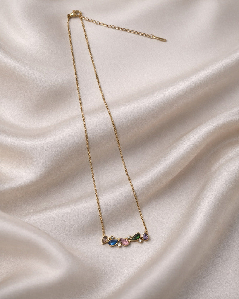 Multicolour Teardrop Cluster Necklace