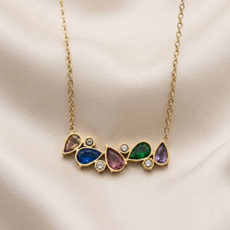 Multicolour Teardrop Cluster Necklace