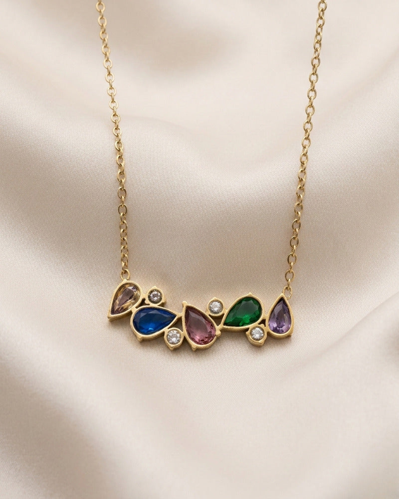 Multicolour Teardrop Cluster Necklace