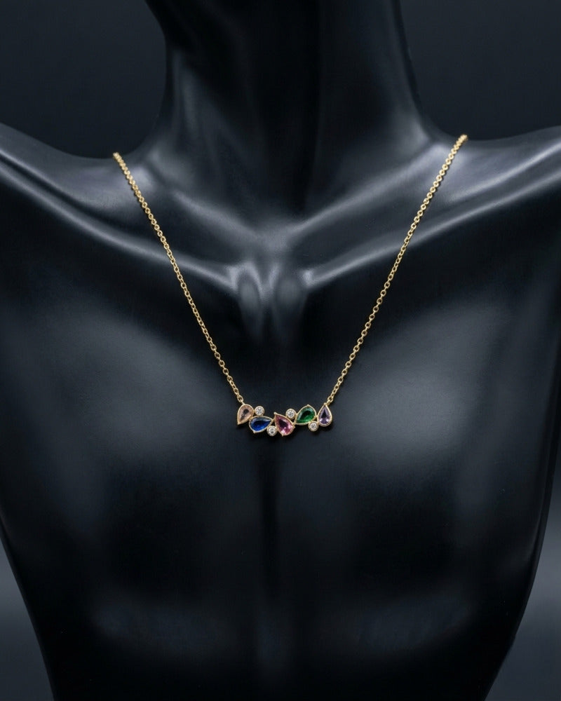 Multicolour Teardrop Cluster Necklace