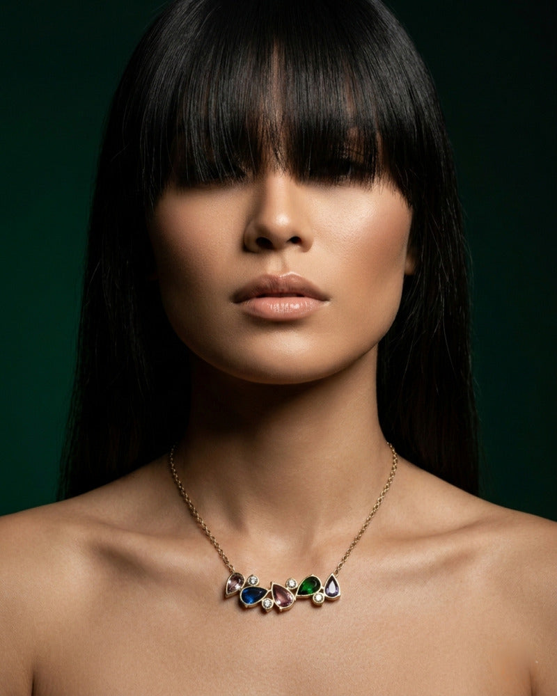 Multicolour Teardrop Cluster Necklace