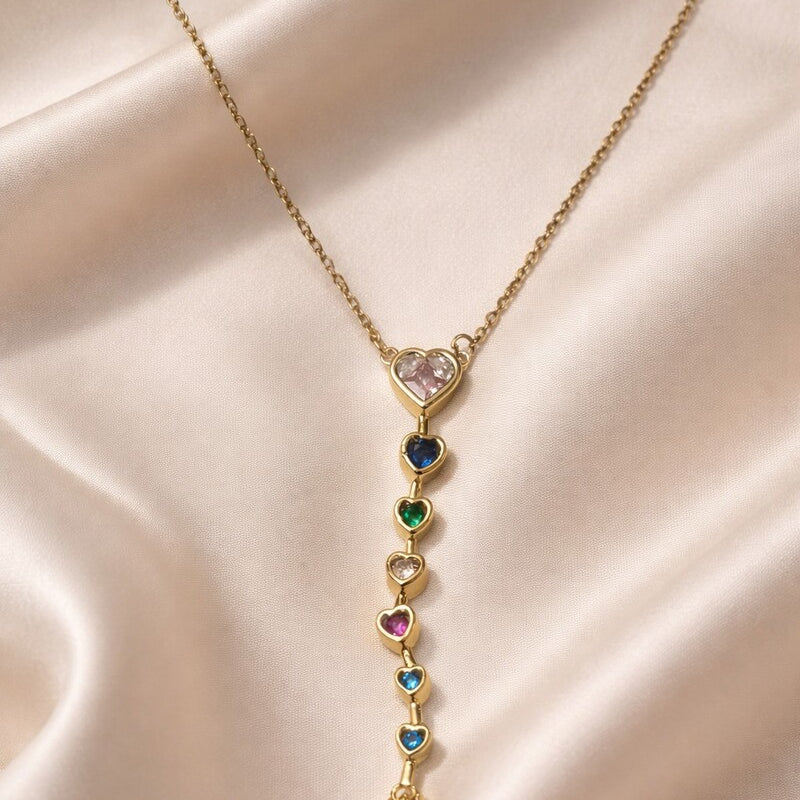 Multicolour Heart Drop Lariat Necklace