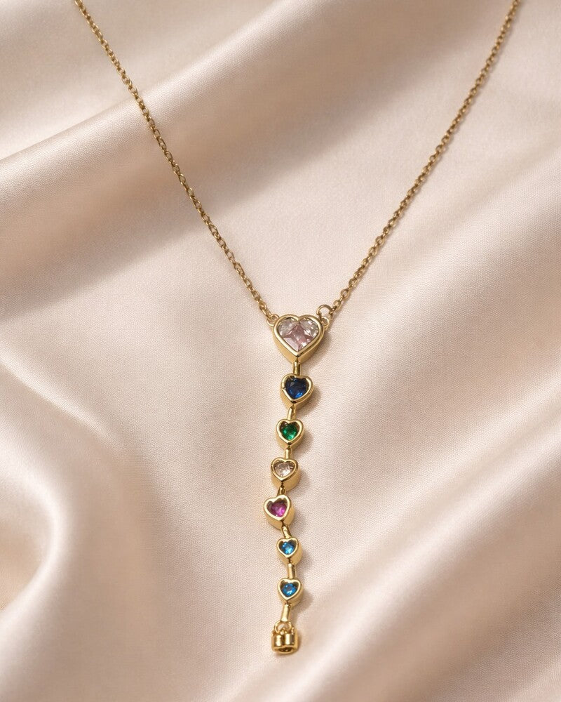 Multicolour Heart Drop Lariat Necklace