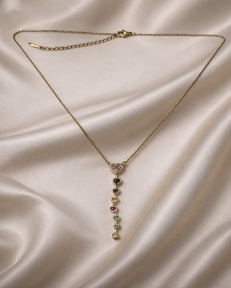 Multicolour Heart Drop Lariat Necklace