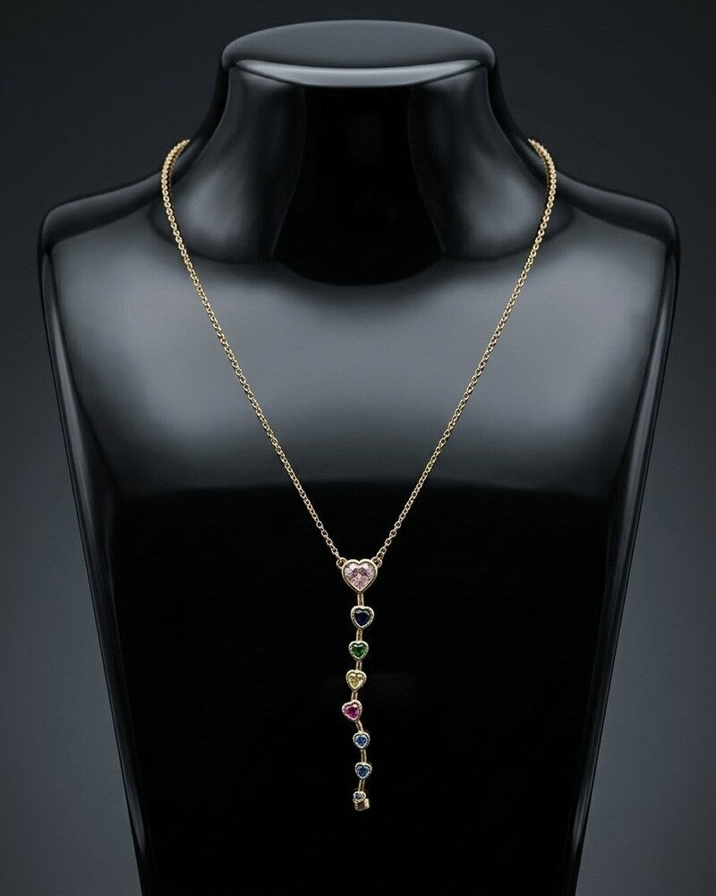 Multicolour Heart Drop Lariat Necklace