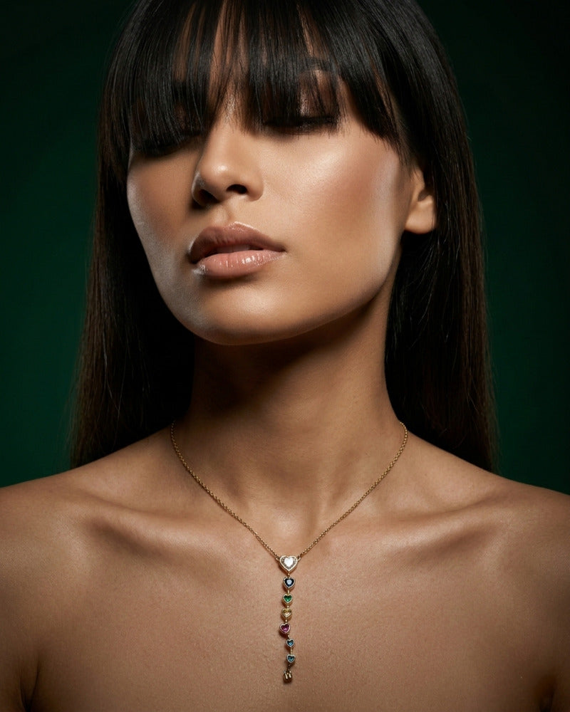 Multicolour Heart Drop Lariat Necklace