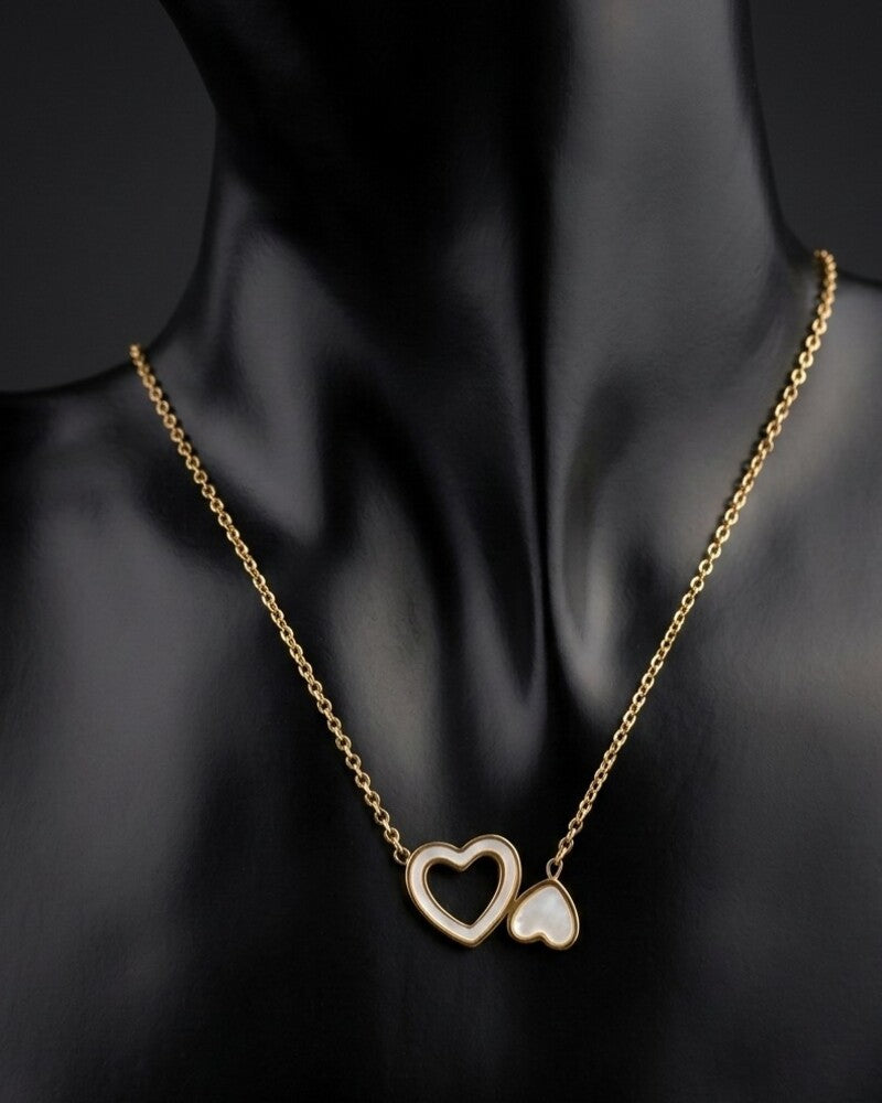 Double Heart Mother Of Pearl Necklace