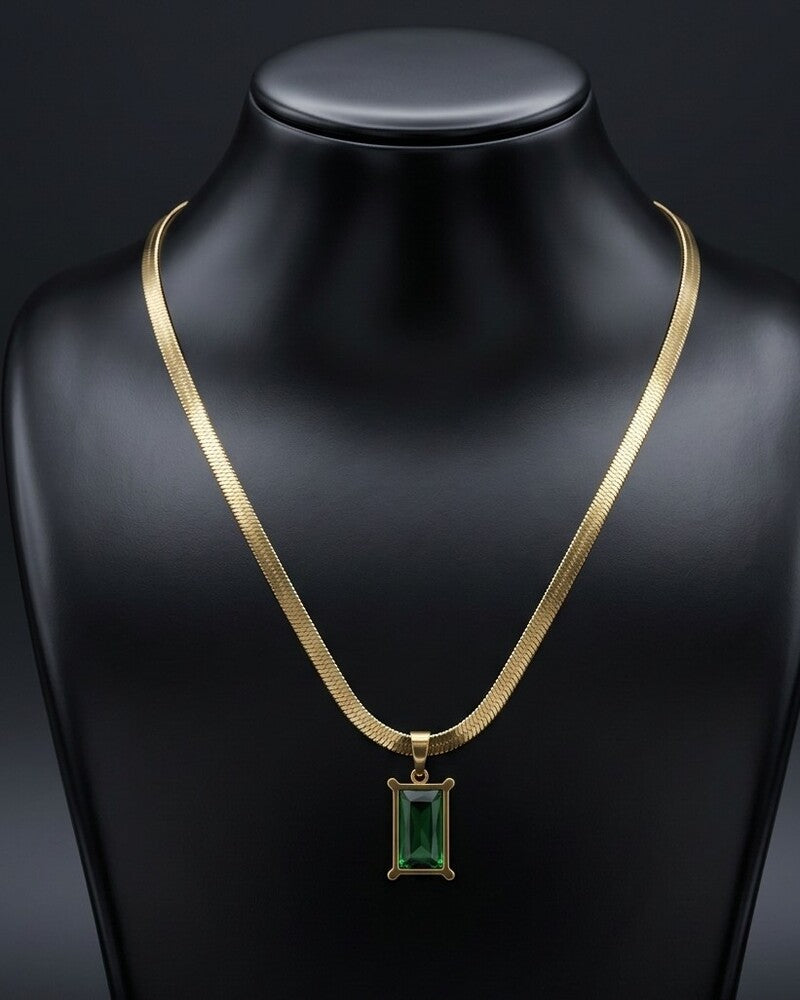 Emerald Baguette Herringbone Necklace