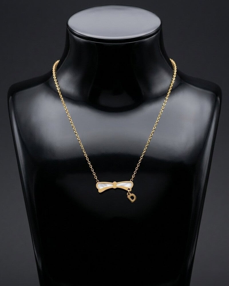 Mother Of Pearl Bow & Heart Charm Necklace