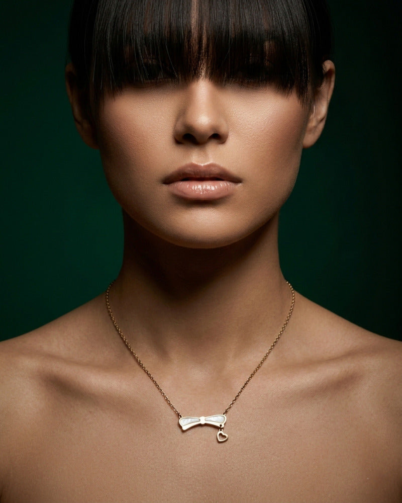 Mother Of Pearl Bow & Heart Charm Necklace