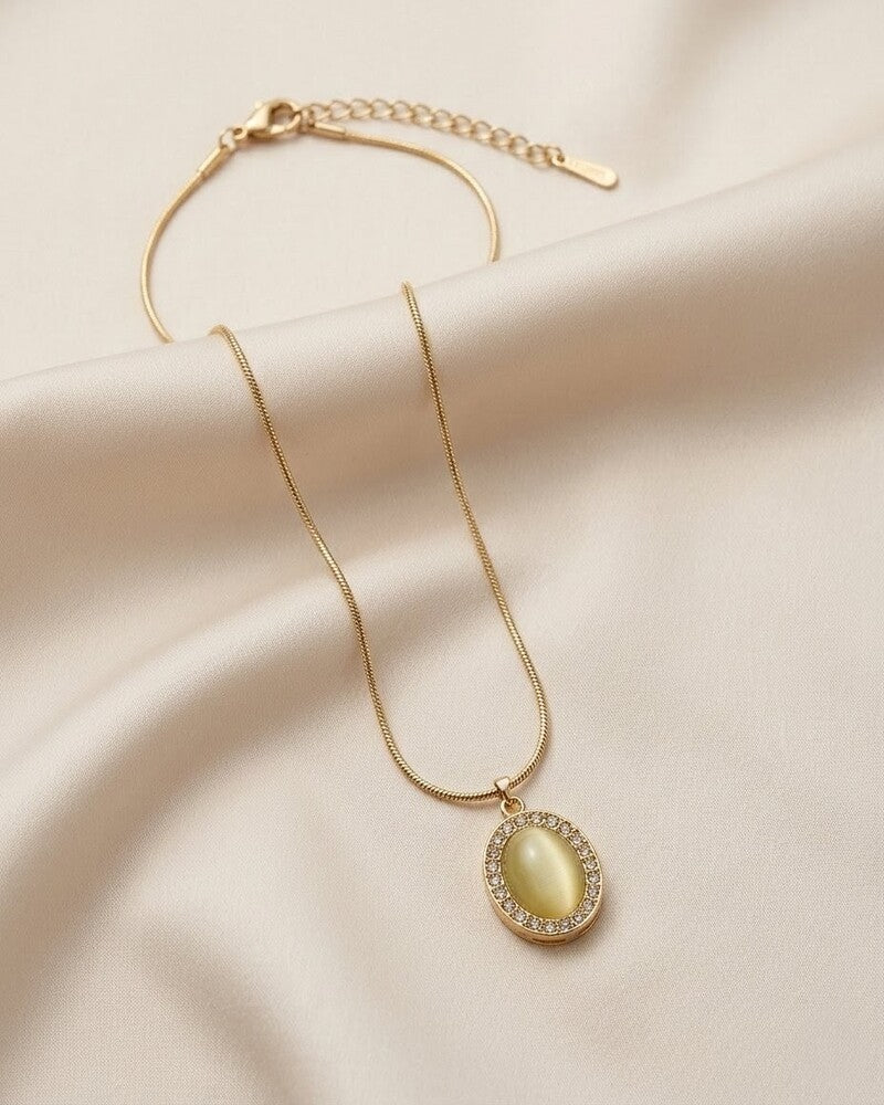Cats Eye Oval Halo Pendant Necklace