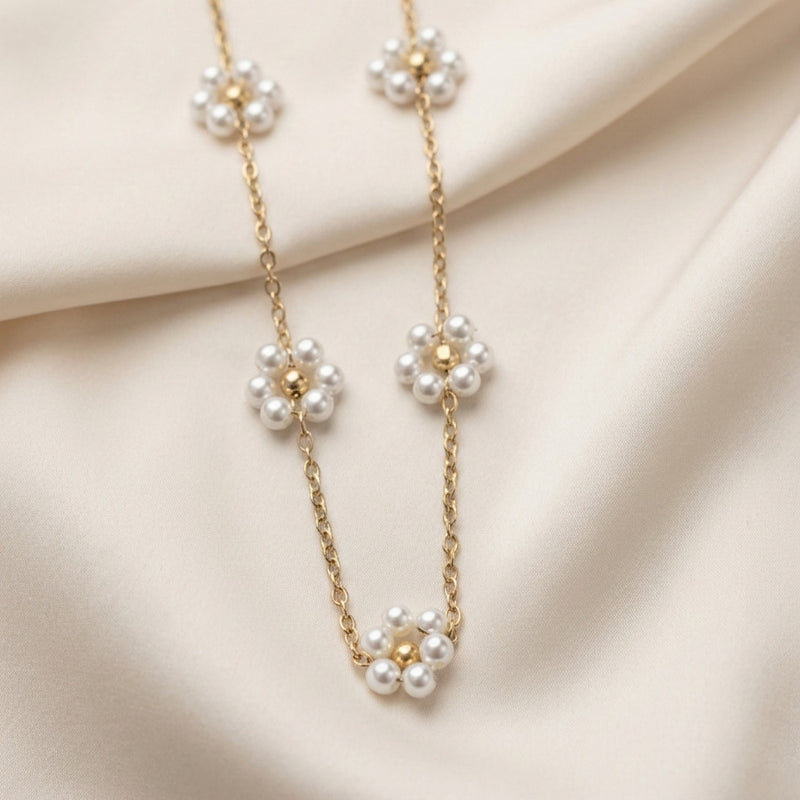 Pearl Daisy Station Long Necklace