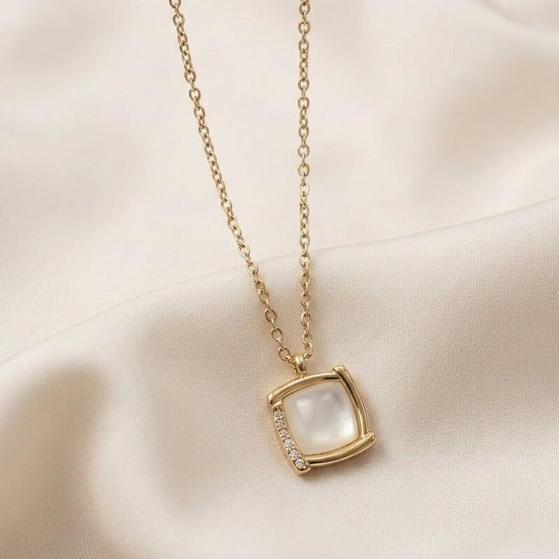 Mother Of Pearl Square Pavé Pendant Necklace