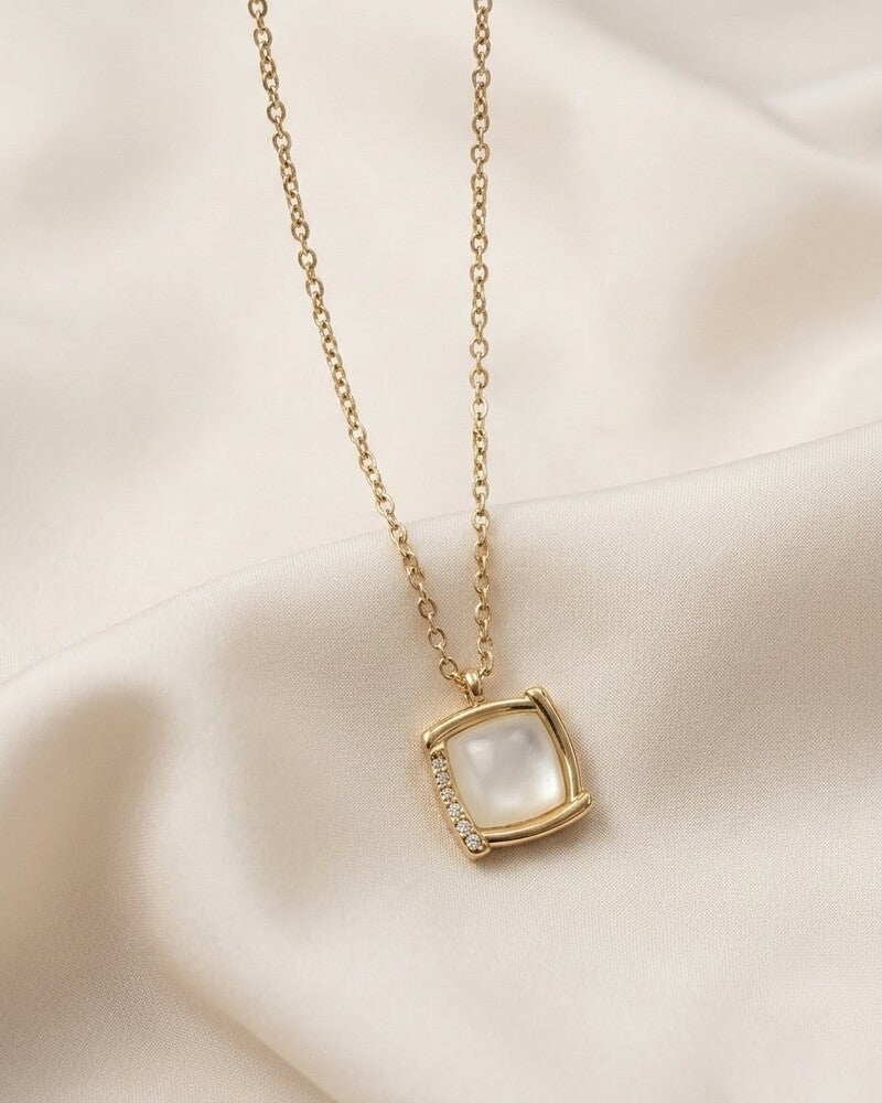 Mother Of Pearl Square Pavé Pendant Necklace
