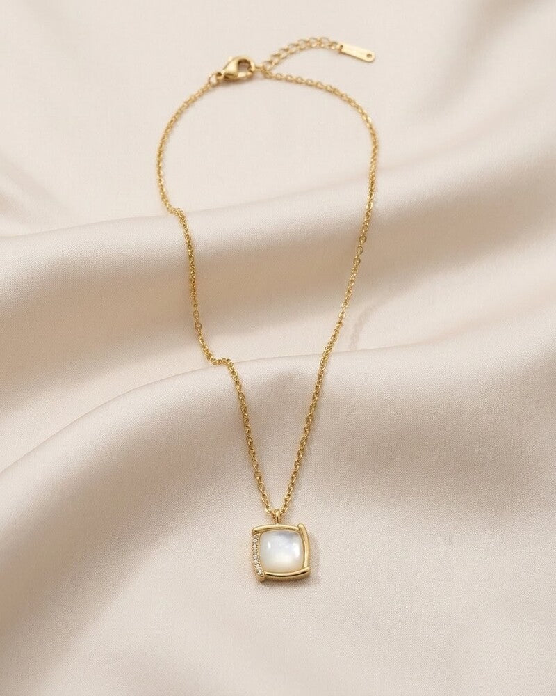 Mother Of Pearl Square Pavé Pendant Necklace