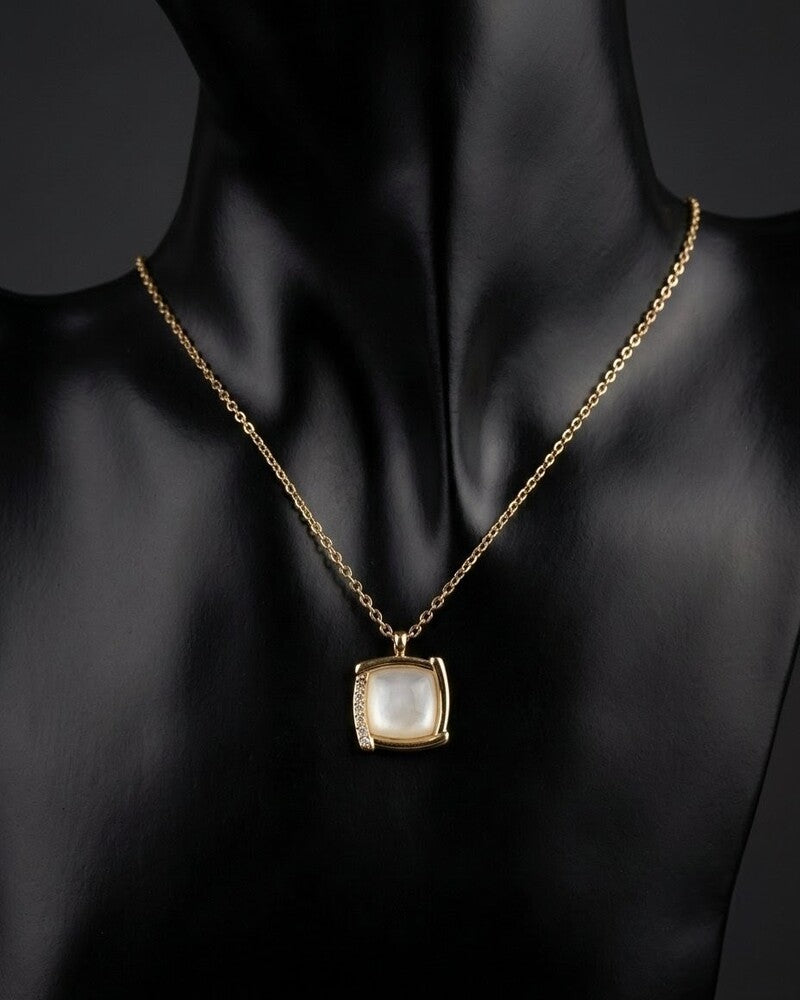 Mother Of Pearl Square Pavé Pendant Necklace