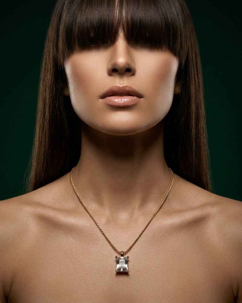 Crystal Square Solitaire Box Chain Necklace