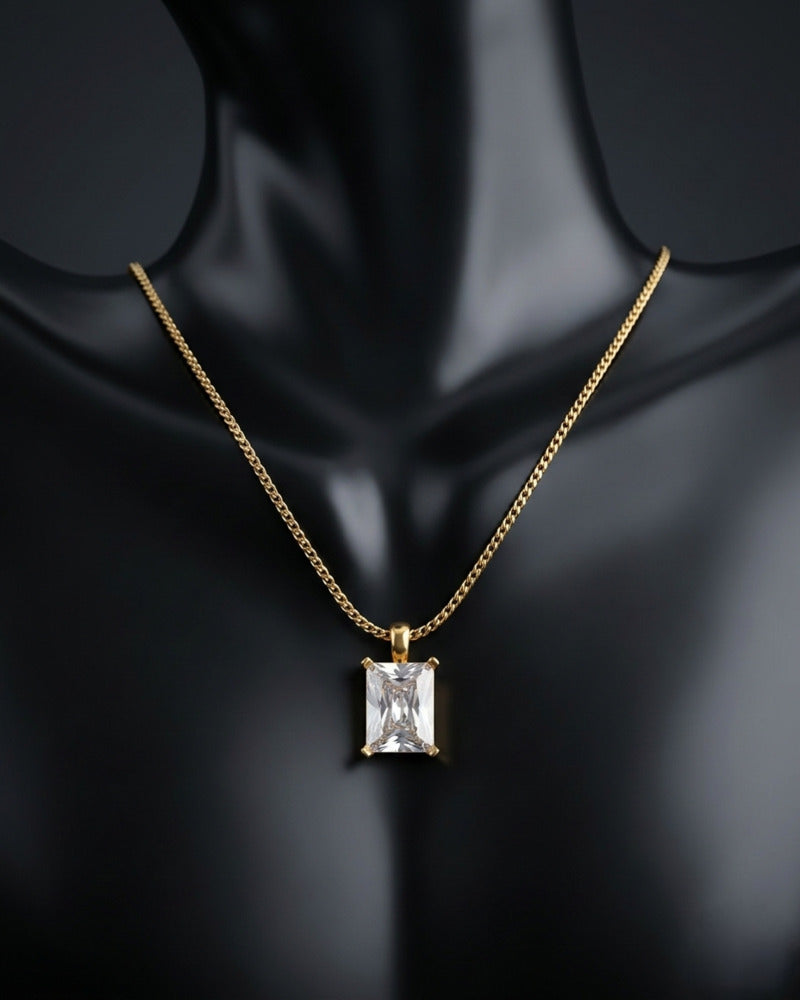 Crystal Square Solitaire Box Chain Necklace