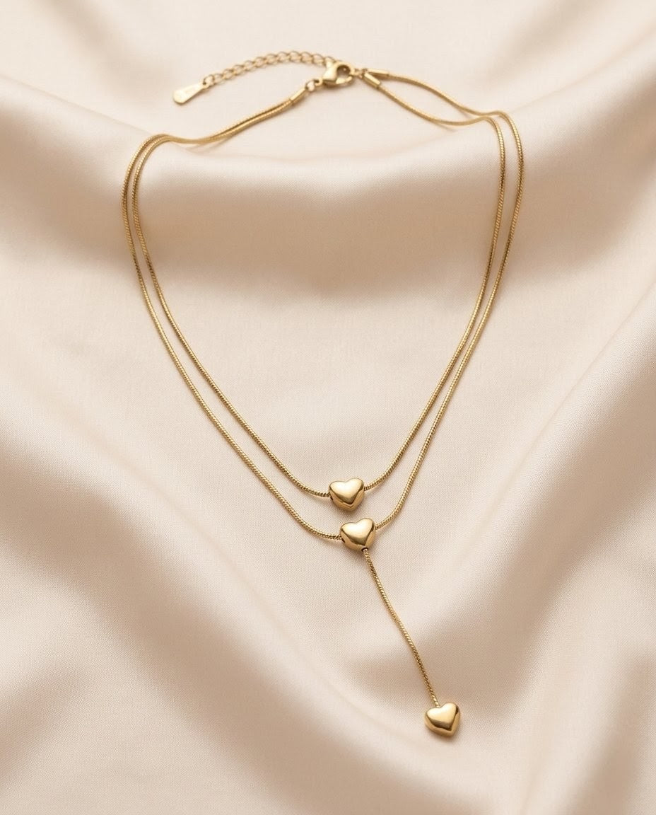 Dual Layer Sweetheart Y-Drop Gold Plated Necklace