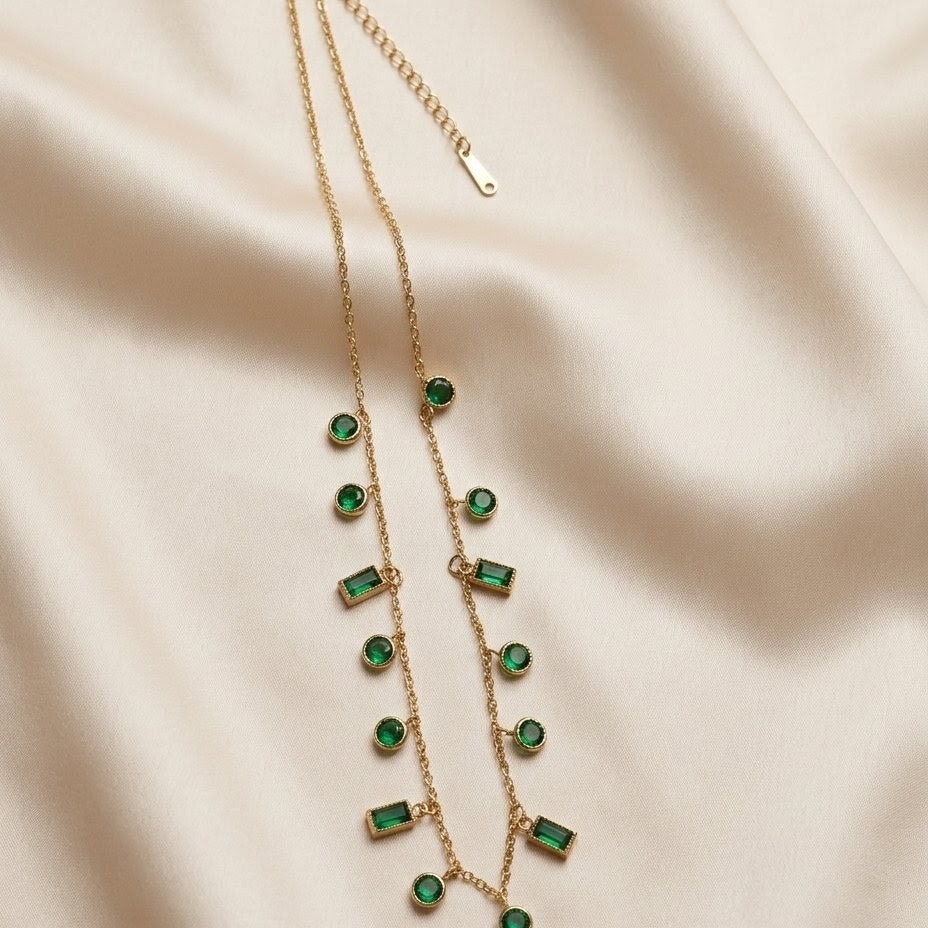 Emerald Cascade Station Gold Plated Necklace