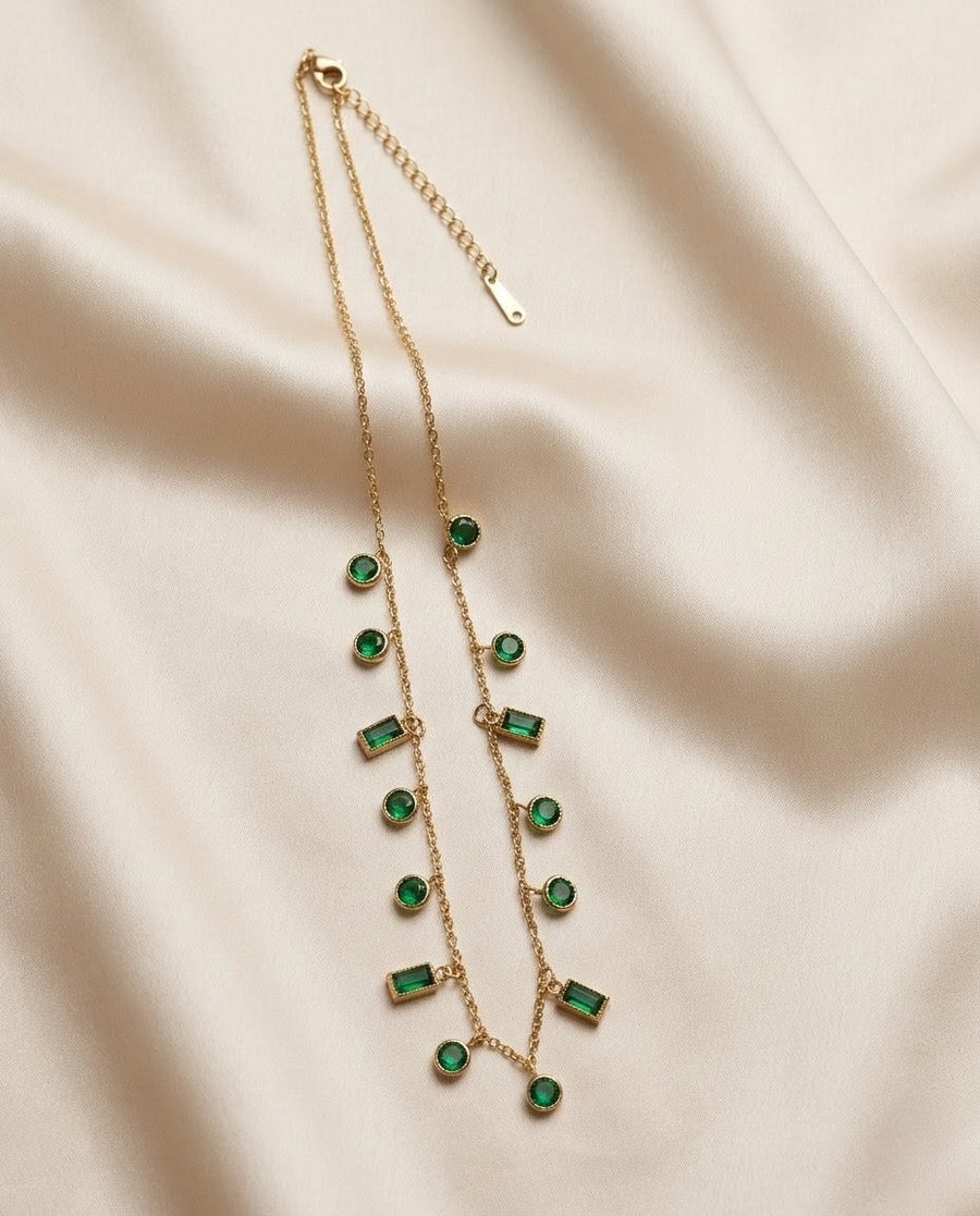 Emerald Cascade Station Gold Plated Necklace