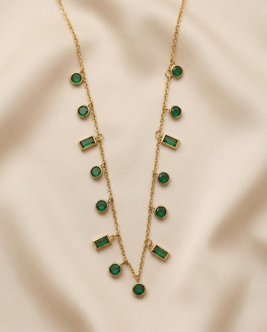 Emerald Cascade Station Gold Plated Necklace