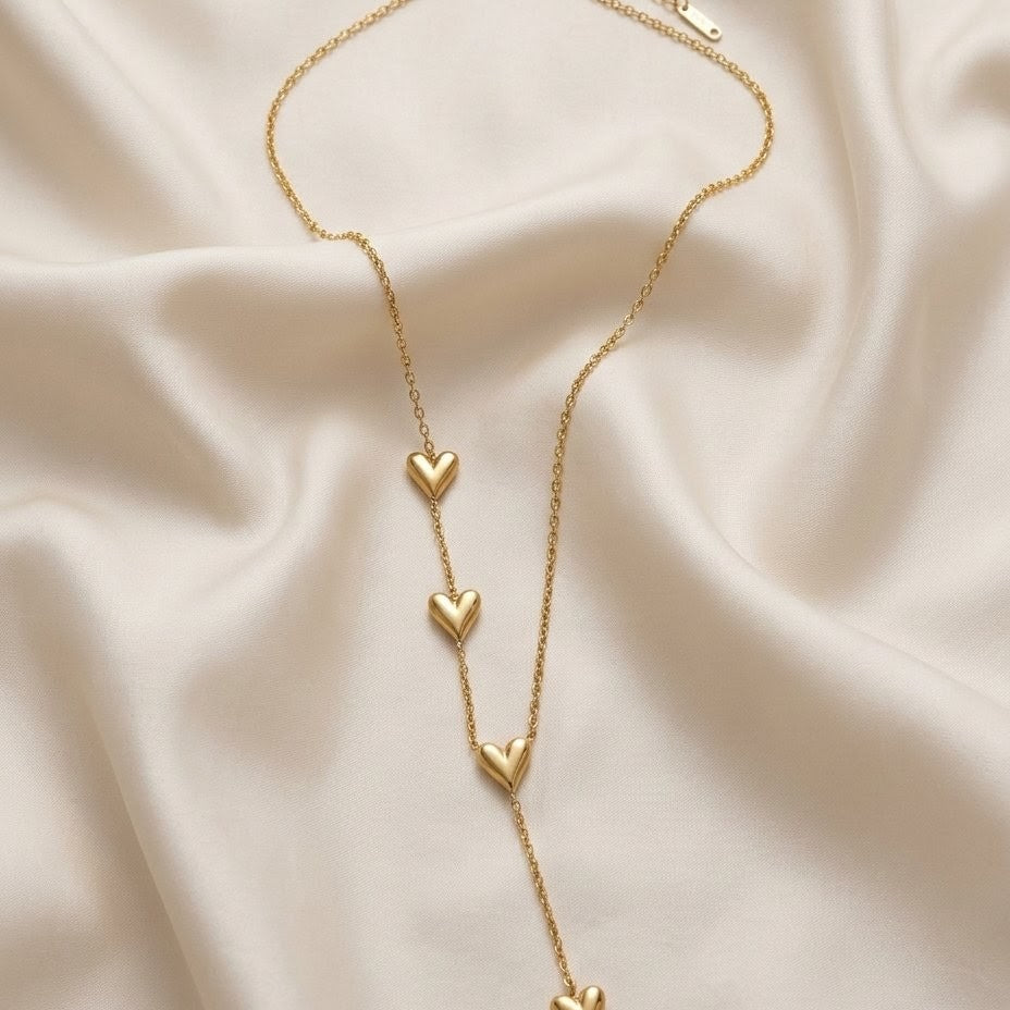 Sweetheart Cascade Y-Drop Gold Plated Necklace