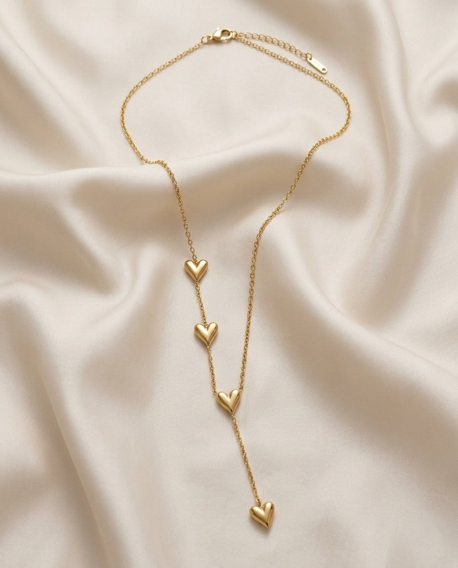 Sweetheart Cascade Y-Drop Gold Plated Necklace