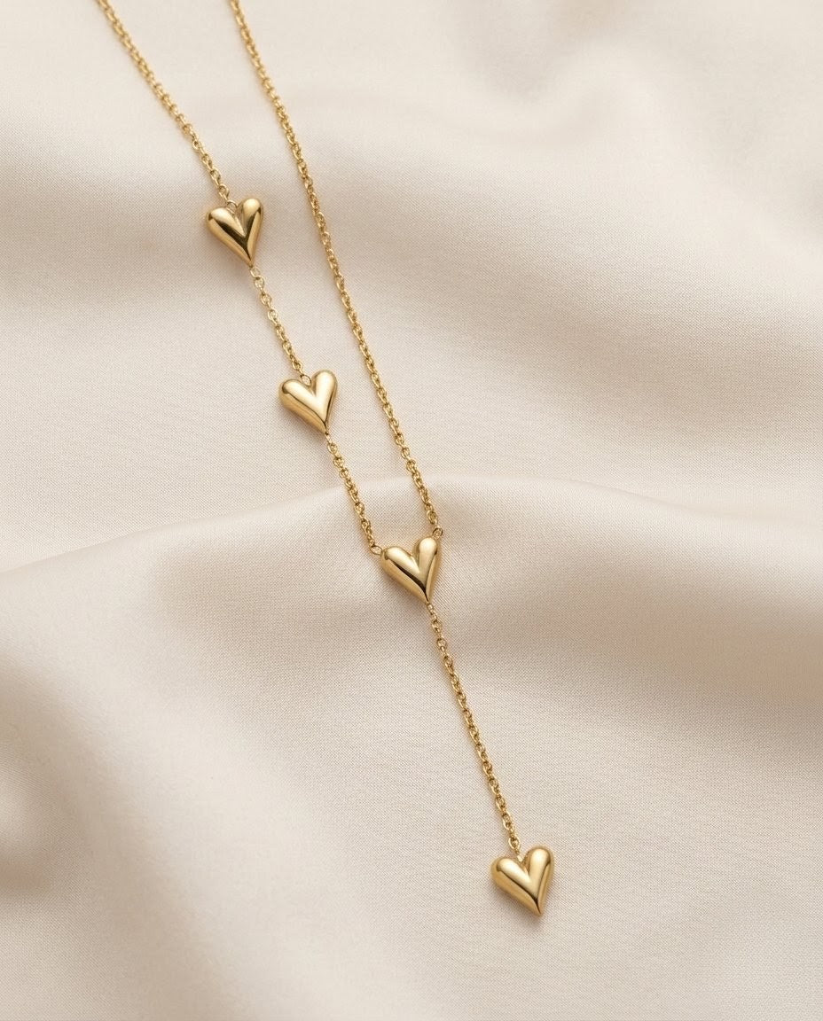 Sweetheart Cascade Y-Drop Gold Plated Necklace