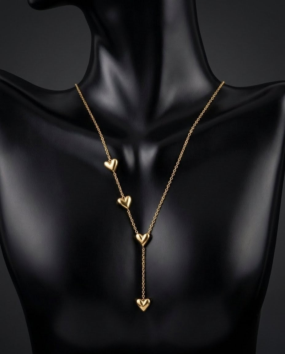 Sweetheart Cascade Y-Drop Gold Plated Necklace