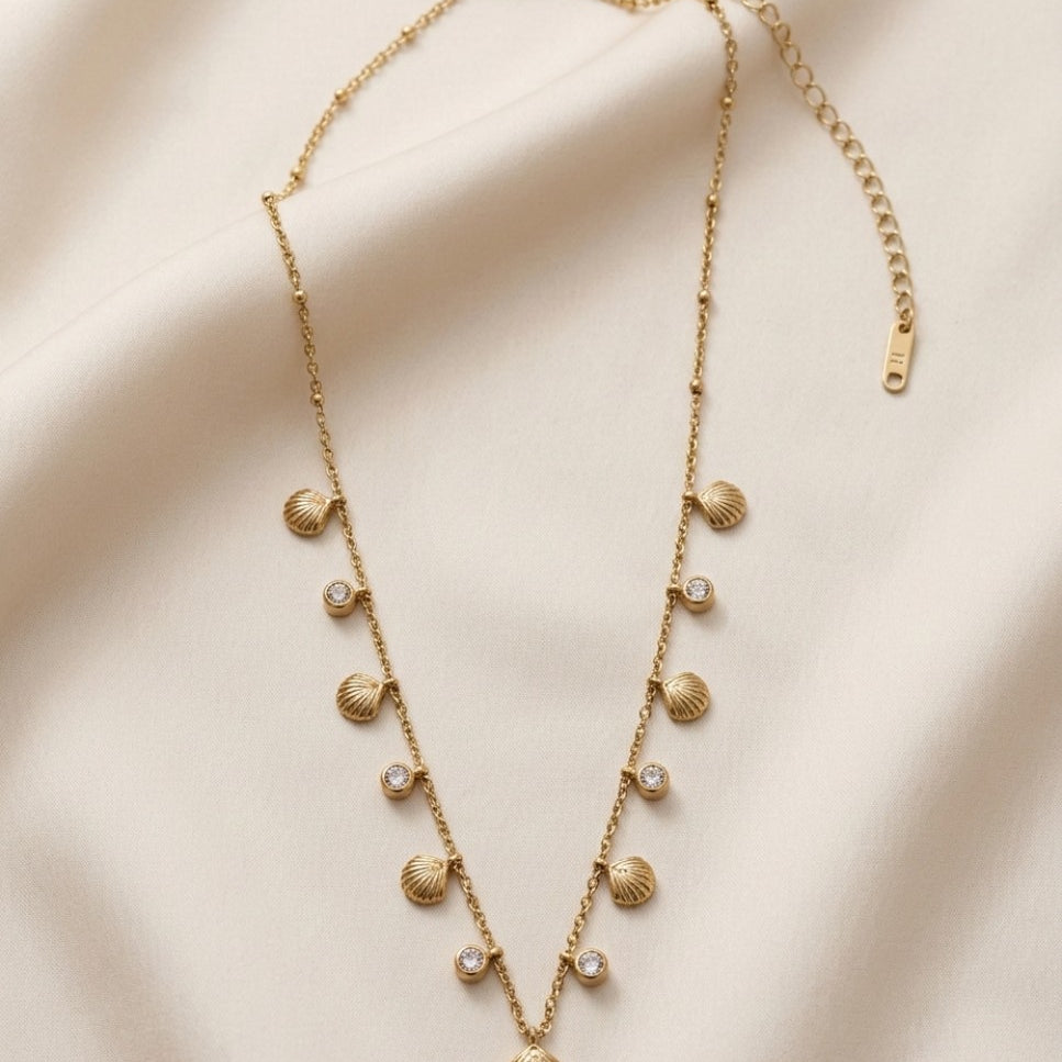 Ocean Shell Cascade Gold Plated Necklace