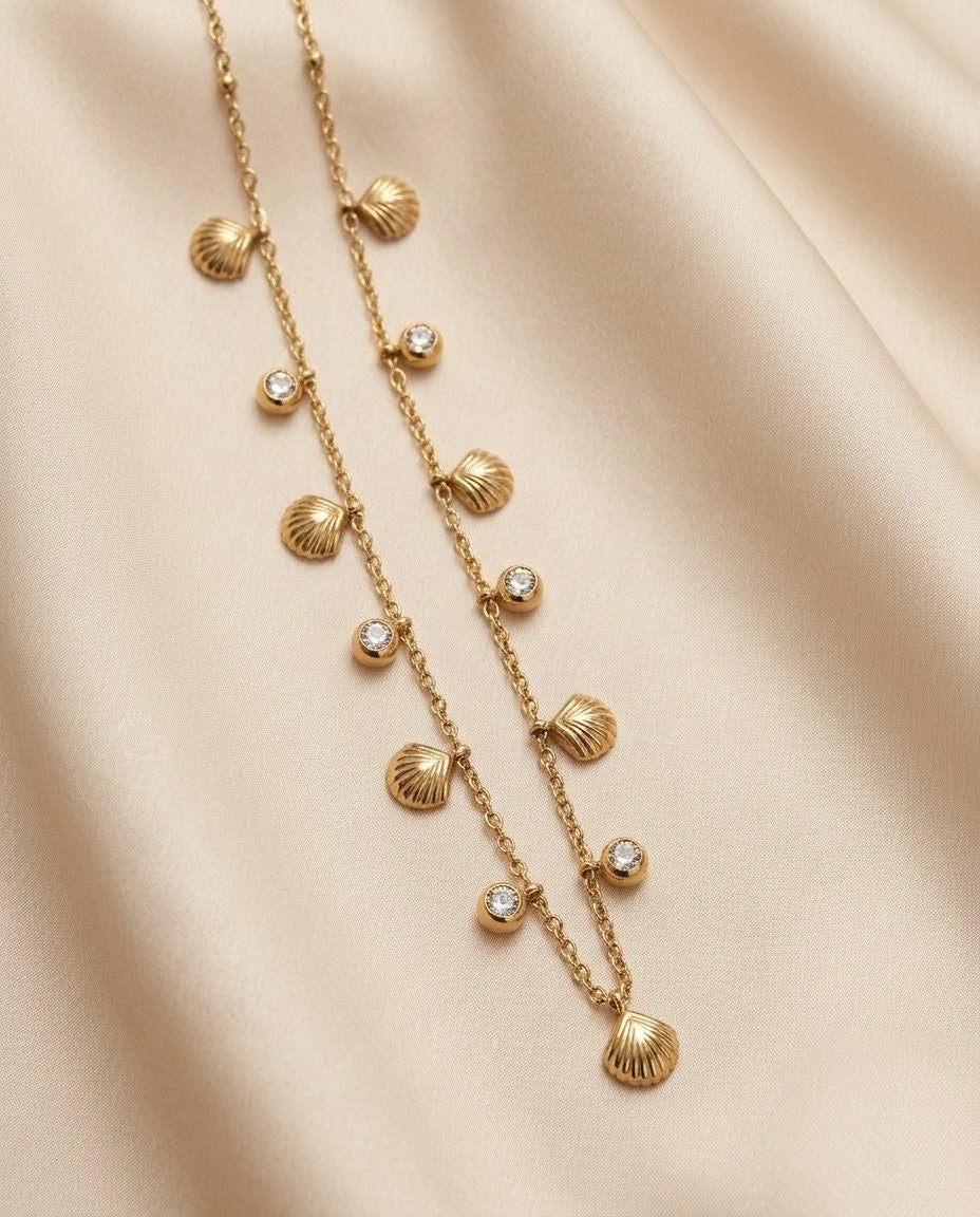 Ocean Shell Cascade Gold Plated Necklace