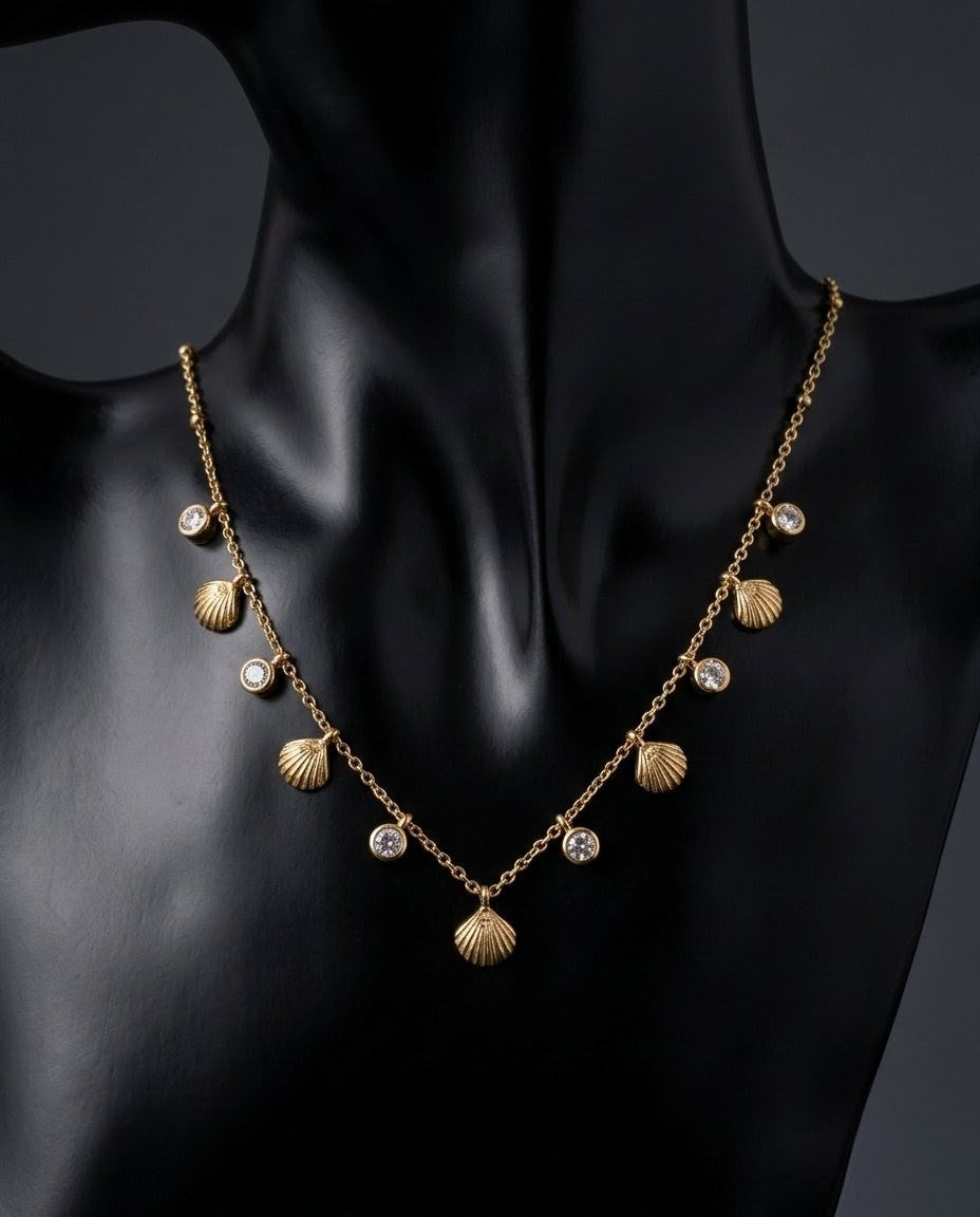 Ocean Shell Cascade Gold Plated Necklace