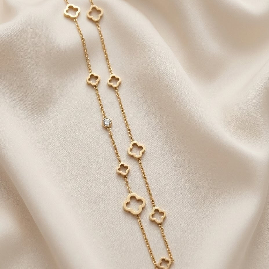 Alhambra Clover and Solitaire Gold Plated Necklace