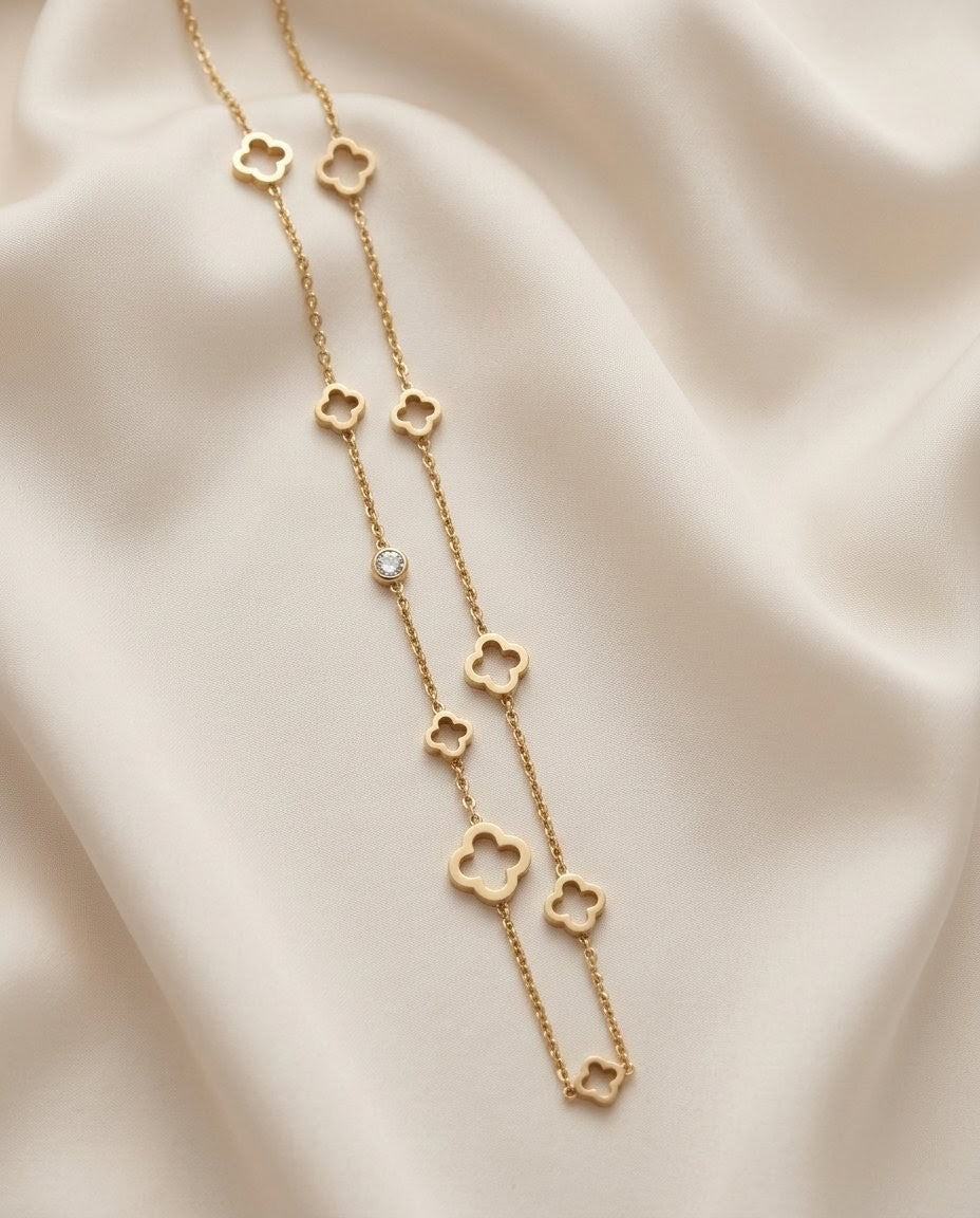 Alhambra Clover and Solitaire Gold Plated Necklace