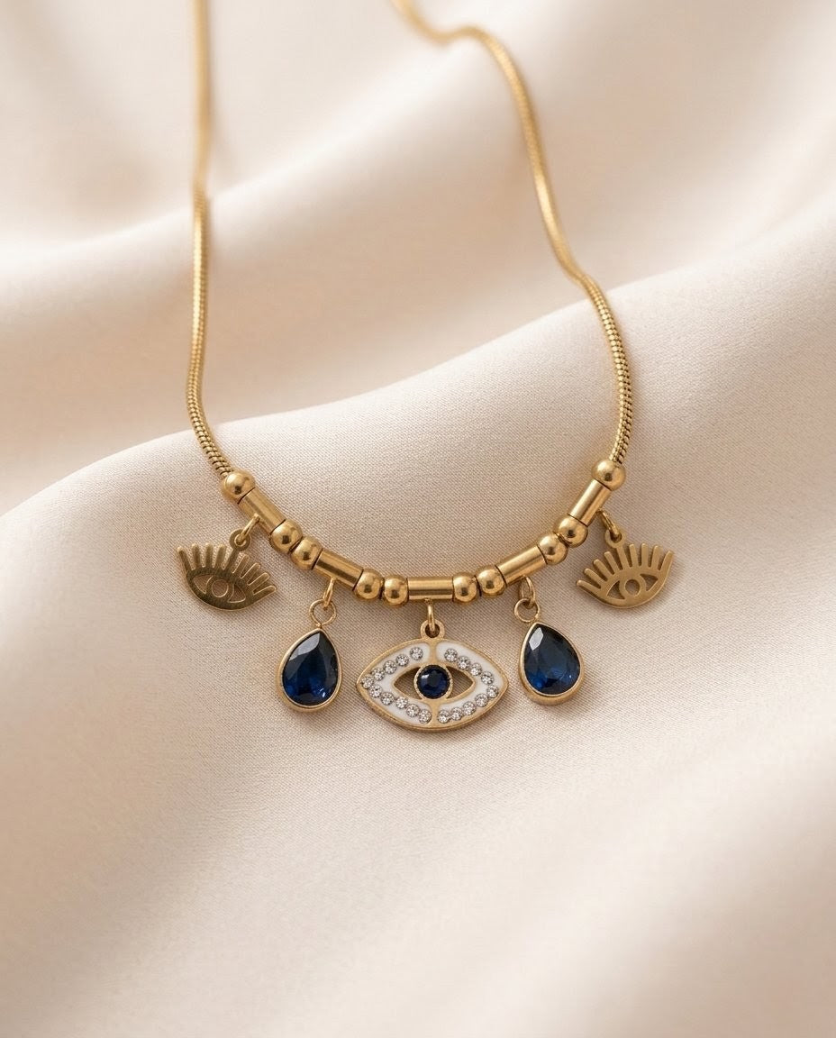 Amulet Evil Eye Gold Plated Charm Necklace