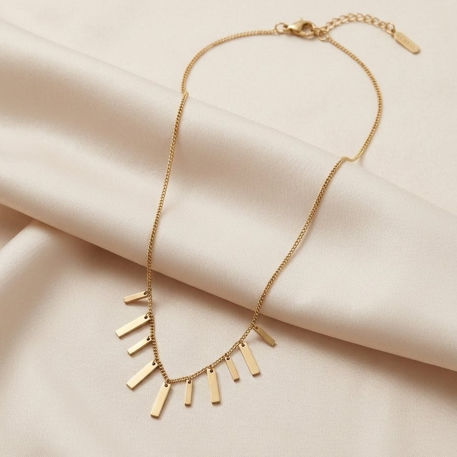 Fringe Geometric Bar Gold Plated Necklace