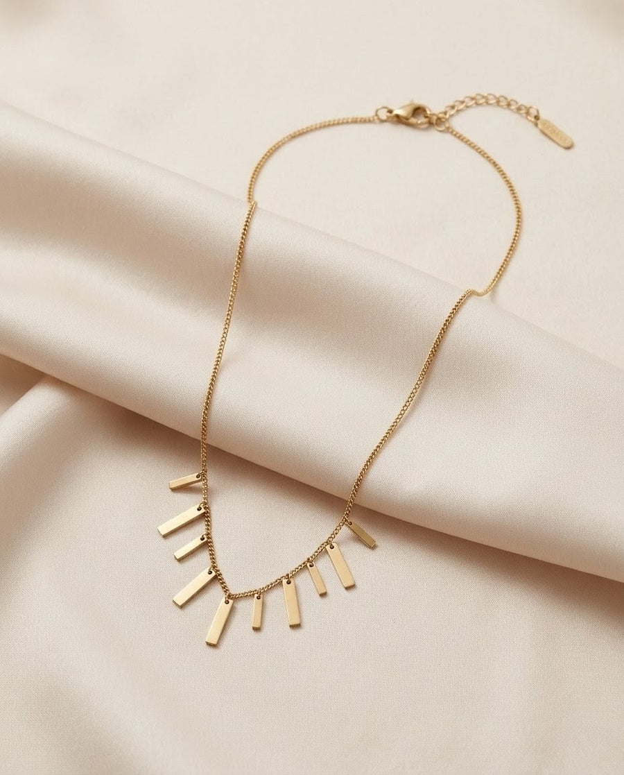 Fringe Geometric Bar Gold Plated Necklace