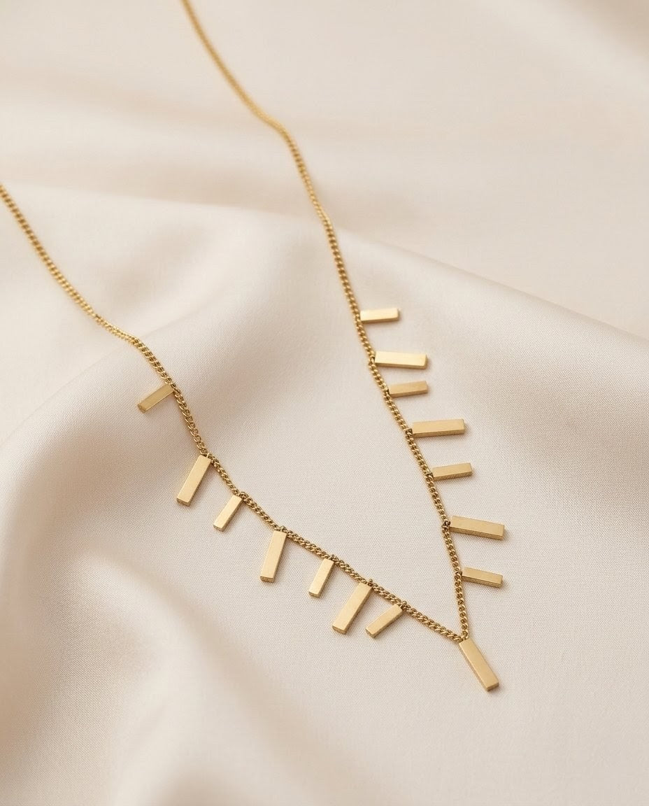 Fringe Geometric Bar Gold Plated Necklace