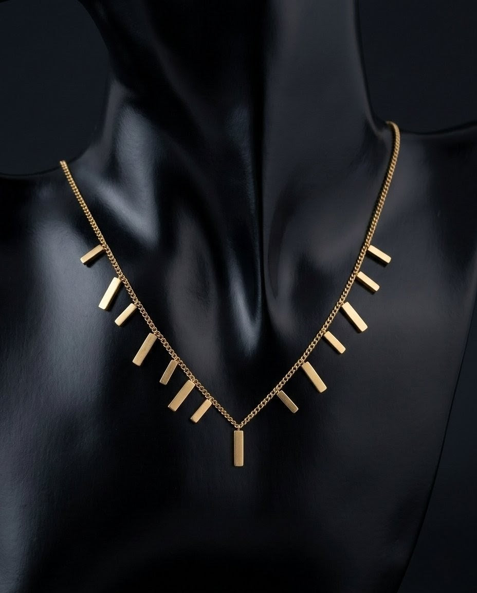 Fringe Geometric Bar Gold Plated Necklace