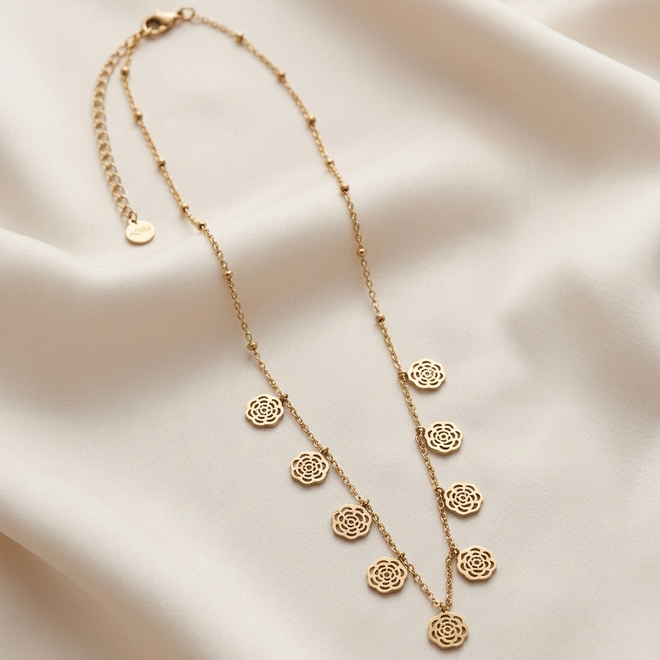 Blooming Rose Station Gold Plated Necklace