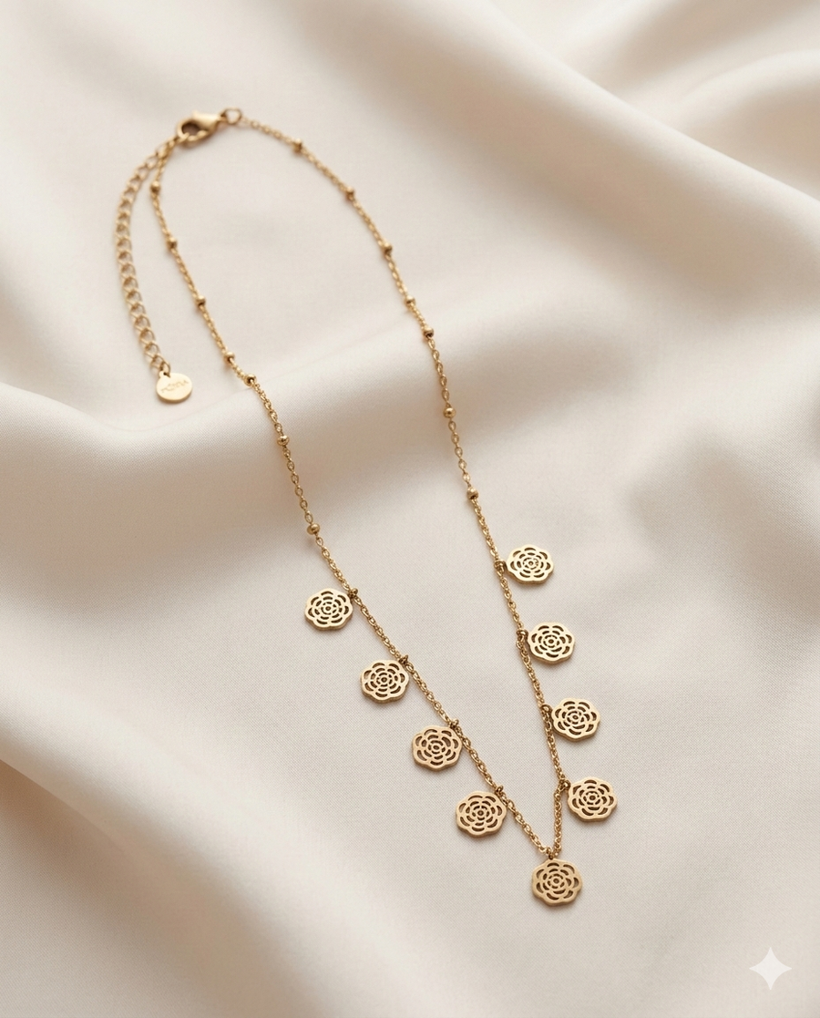 Blooming Rose Station Gold Plated Necklace
