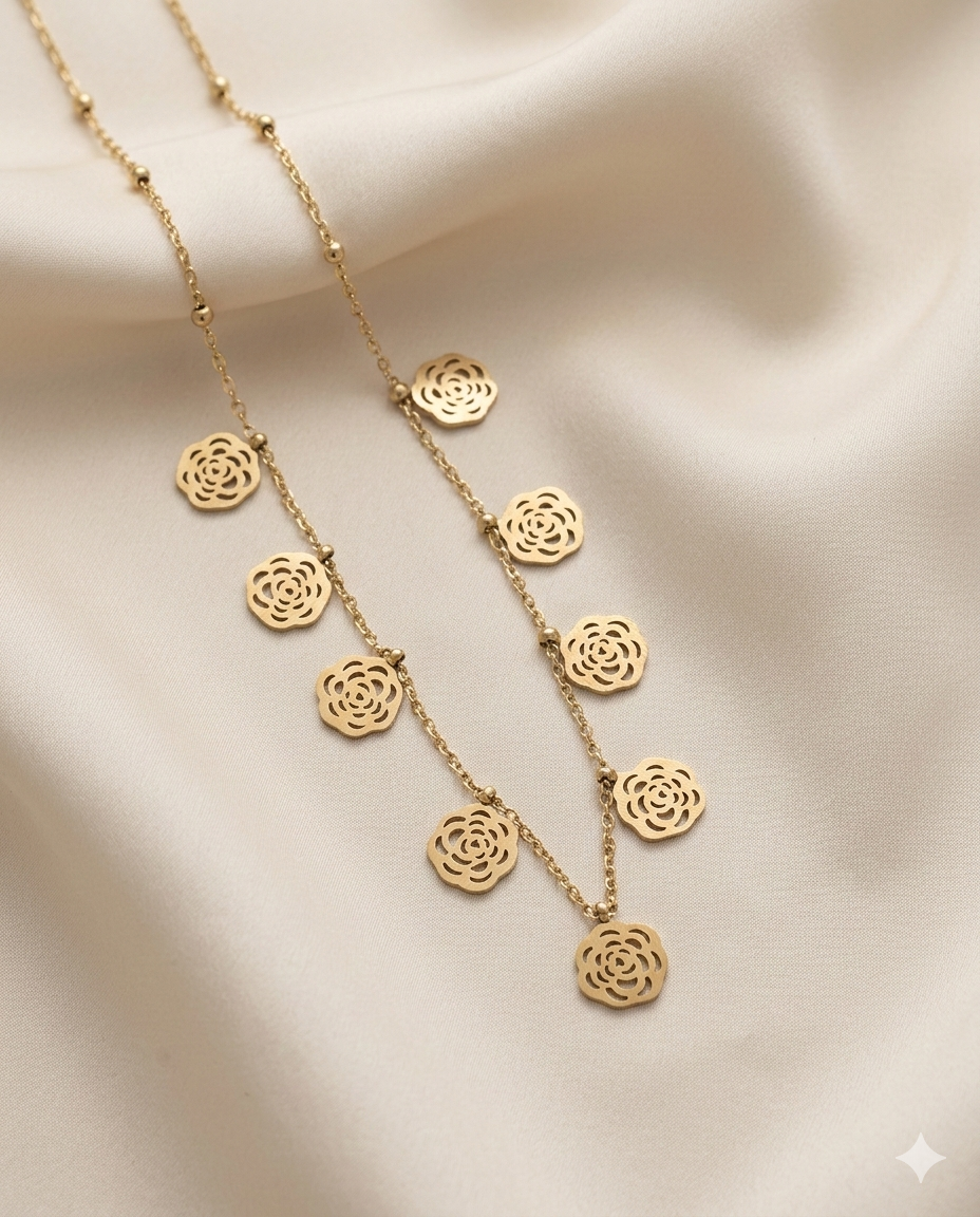 Blooming Rose Station Gold Plated Necklace