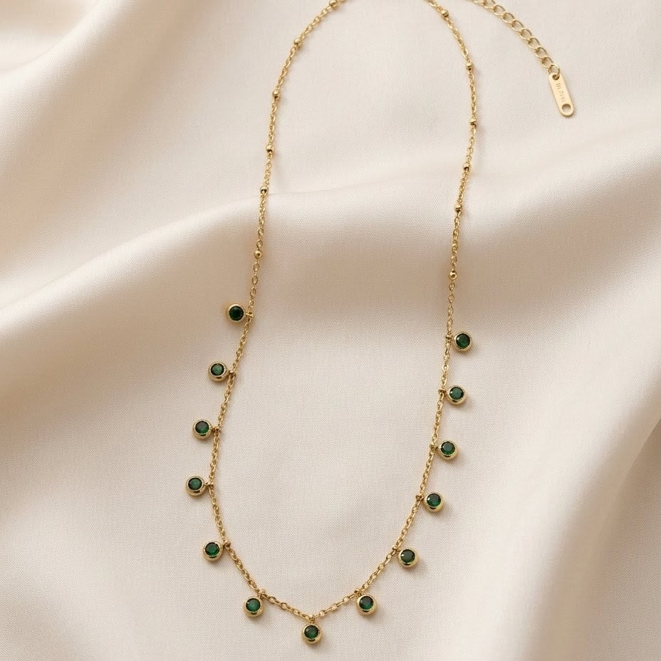 Emerald Bezel Drop Gold Plated Necklace