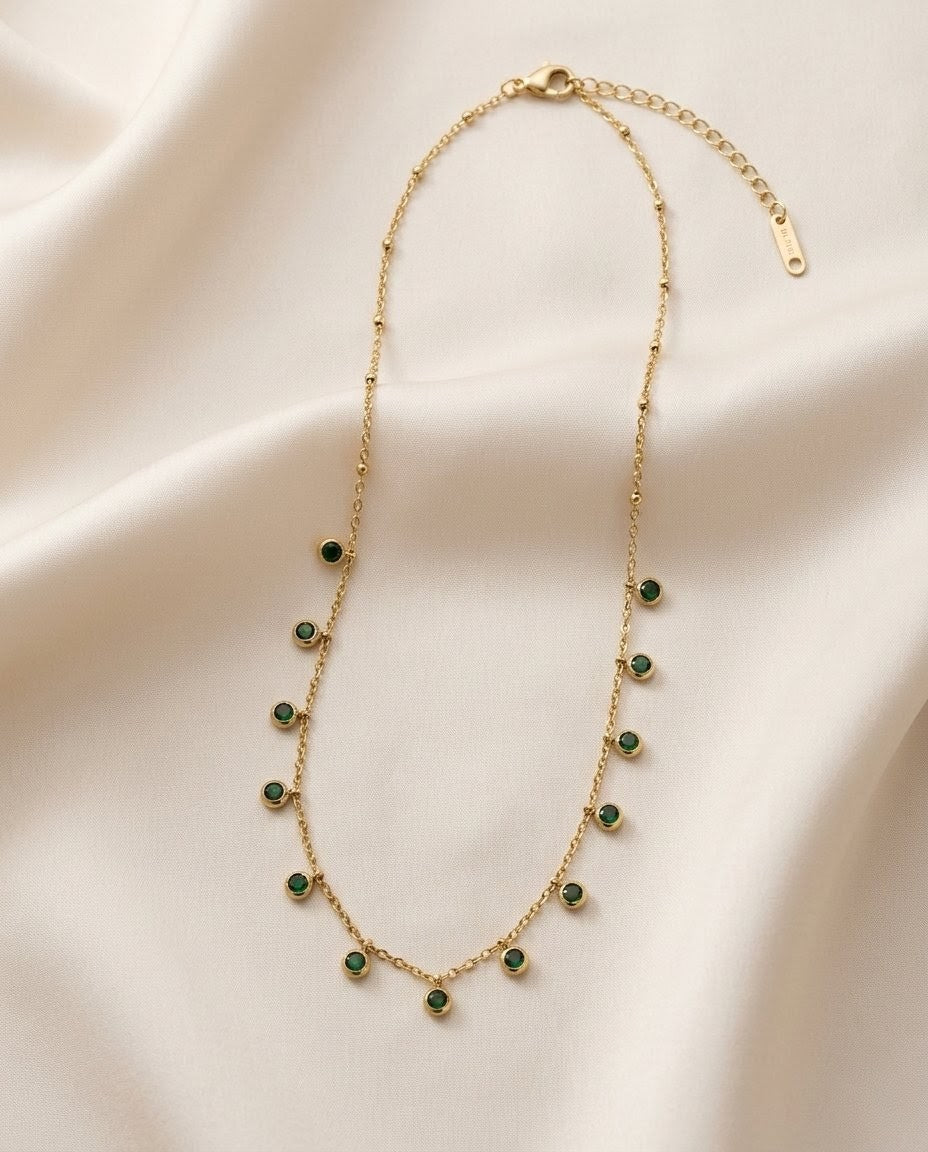 Emerald Bezel Drop Gold Plated Necklace