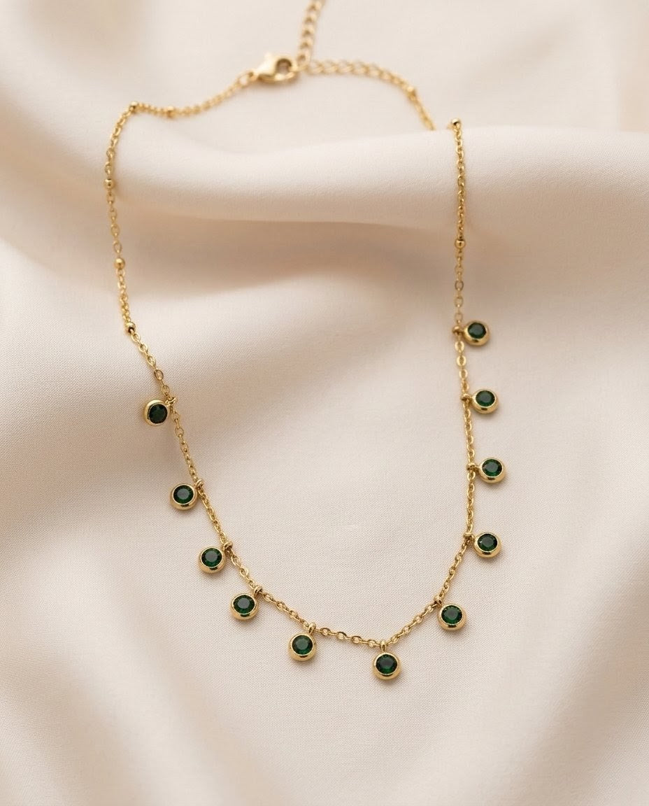 Emerald Bezel Drop Gold Plated Necklace
