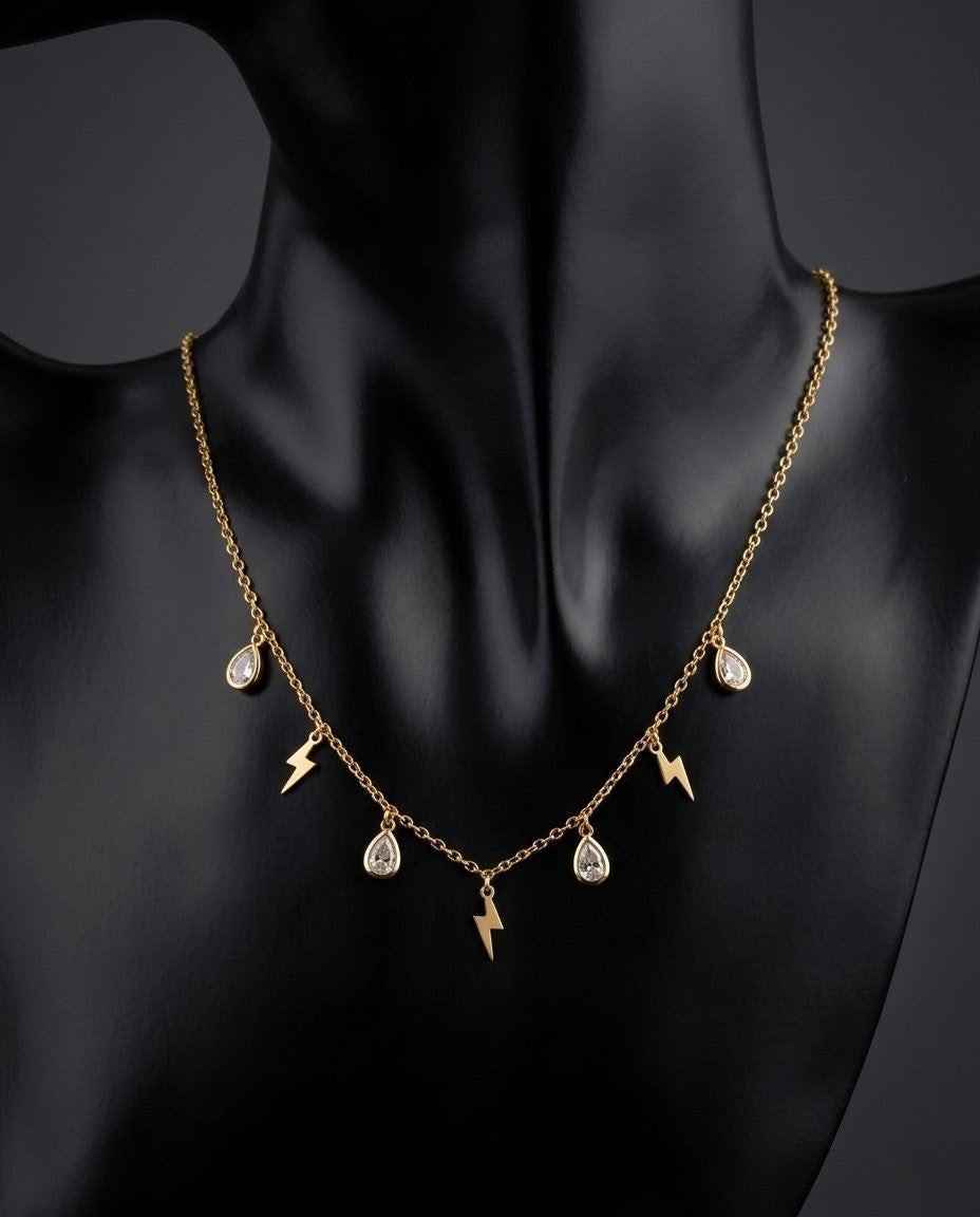 Lightning and Teardrop Crystal Gold Plated Necklace