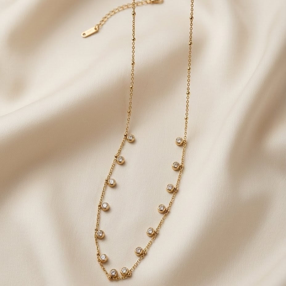 Solitaire Bezel Drop Gold Plated Necklace