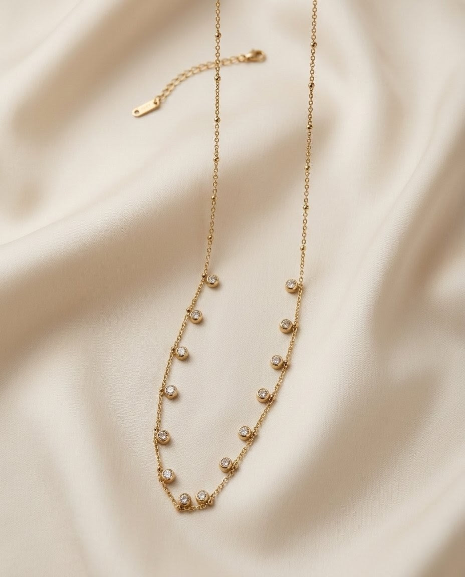 Solitaire Bezel Drop Gold Plated Necklace