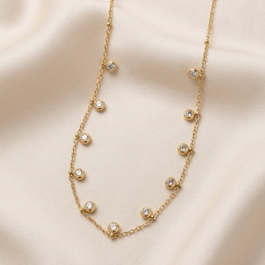 Solitaire Bezel Drop Gold Plated Necklace